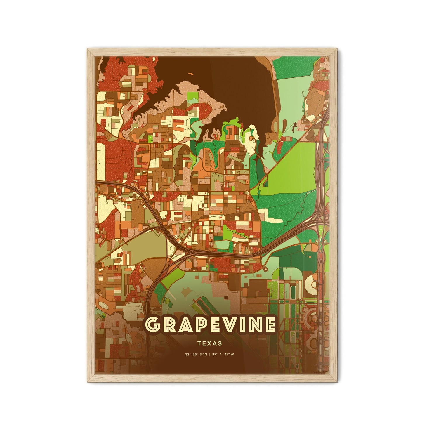 Colorful GRAPEVINE TEXAS Fine Art Map Farmhouse