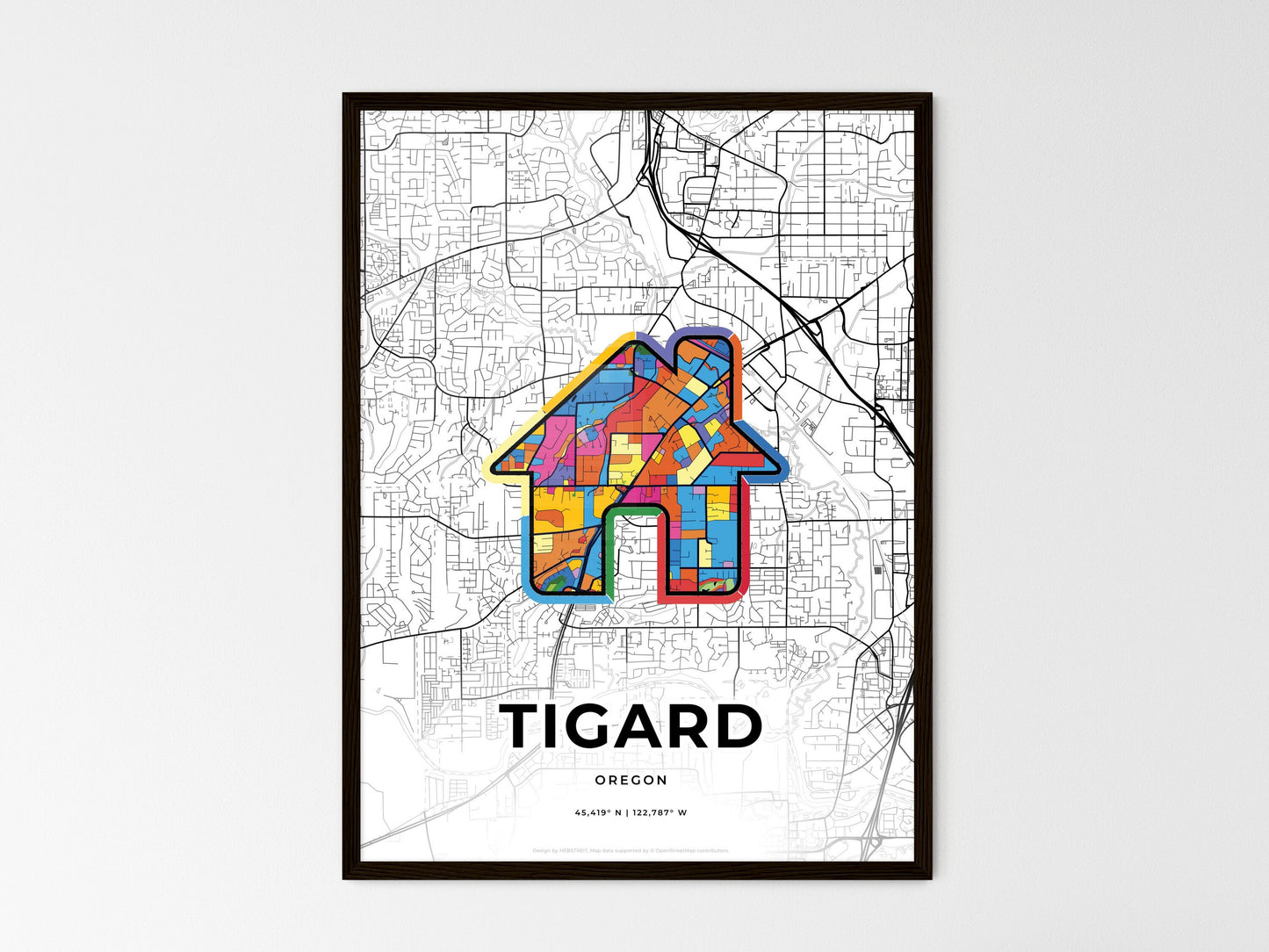 Tigard Oregon wedding art map with home icon