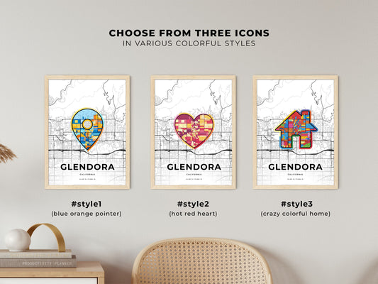 Glendora California maps with colorful icons