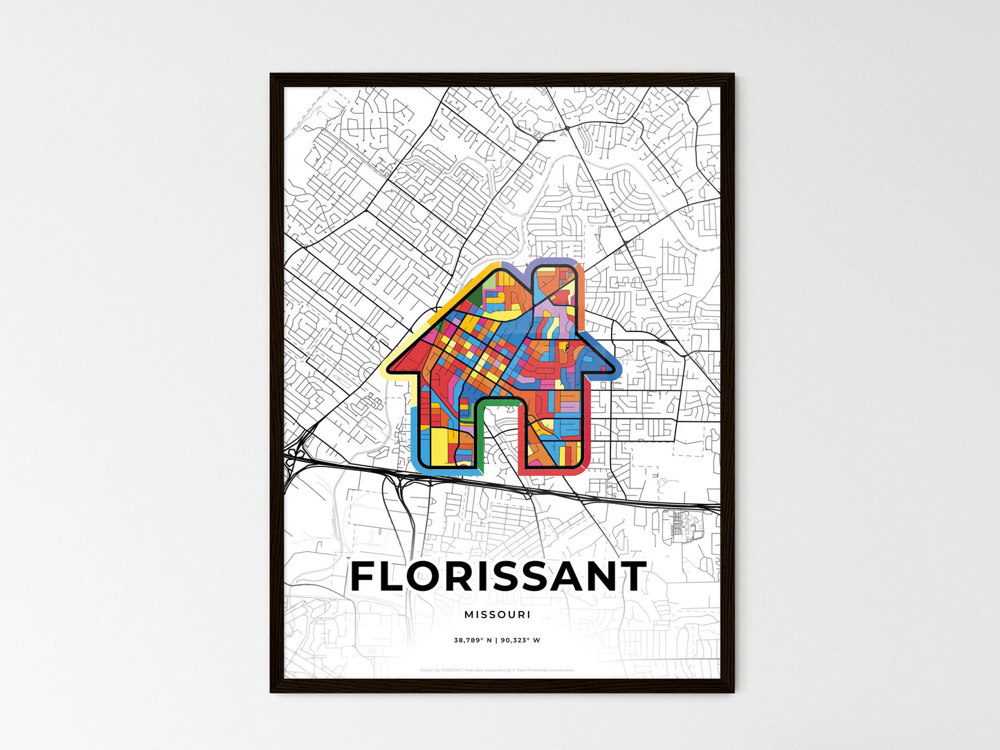 Florissant Missouri wedding art map with home icon