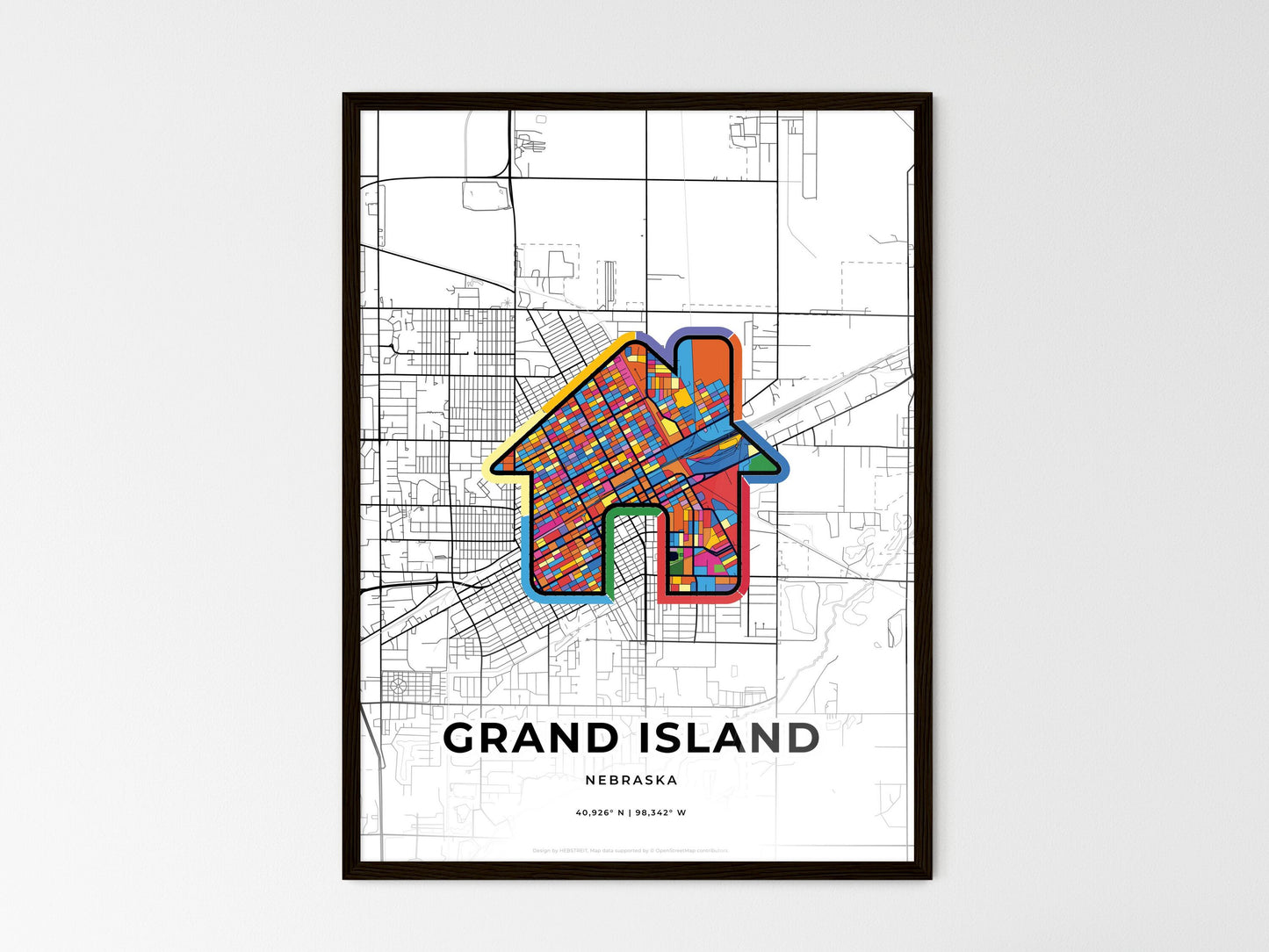 Grand Island Nebraska wedding art map with home icon