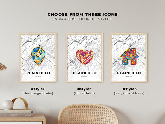 Plainfield New Jersey maps with colorful icons