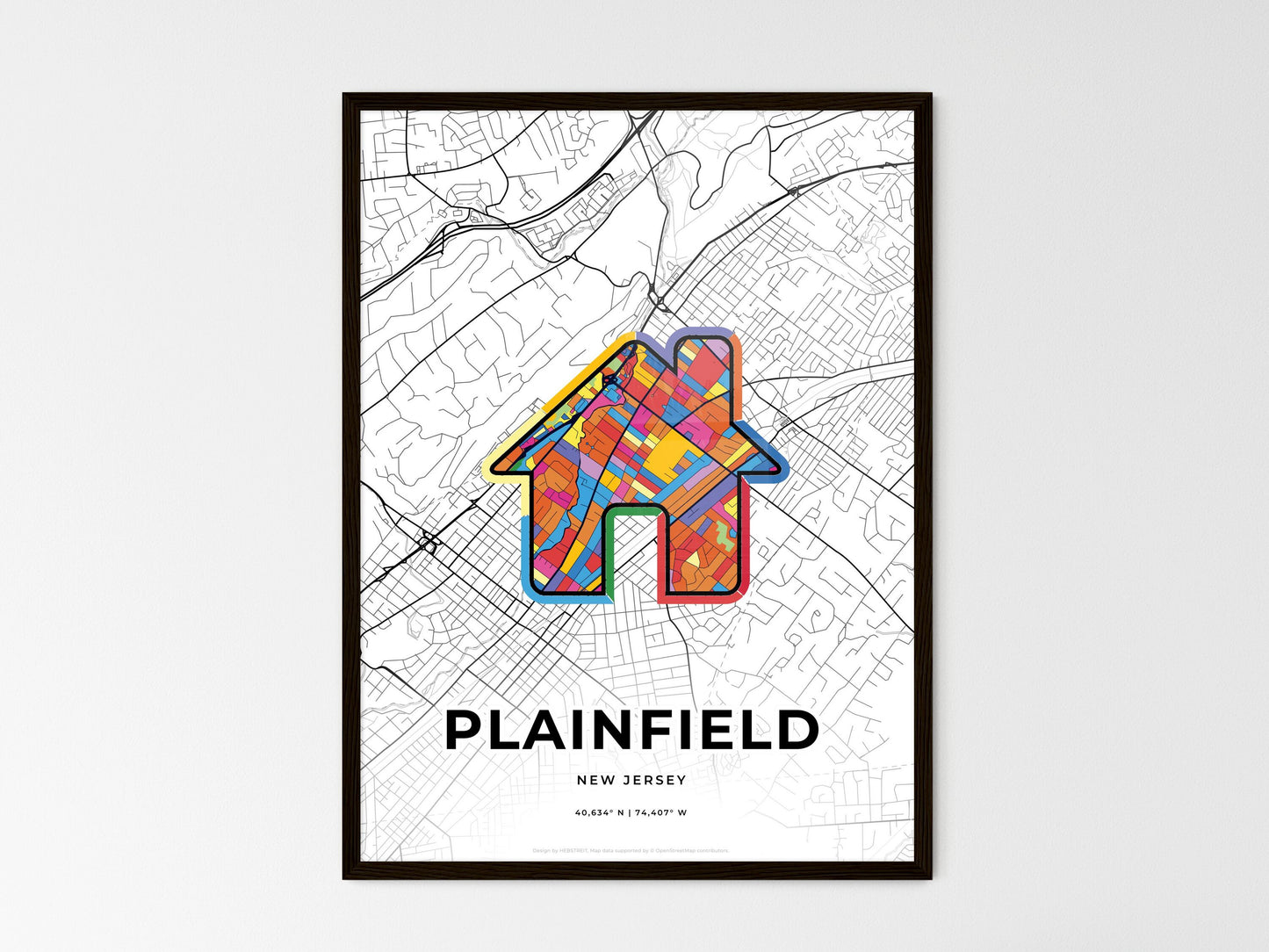 Plainfield New Jersey wedding art map with home icon