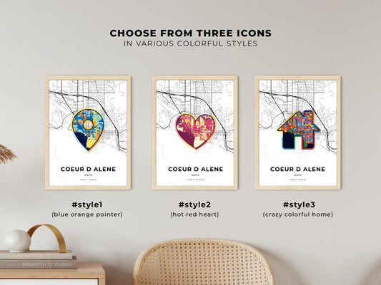 Coeur D Alene Idaho maps with colorful icons