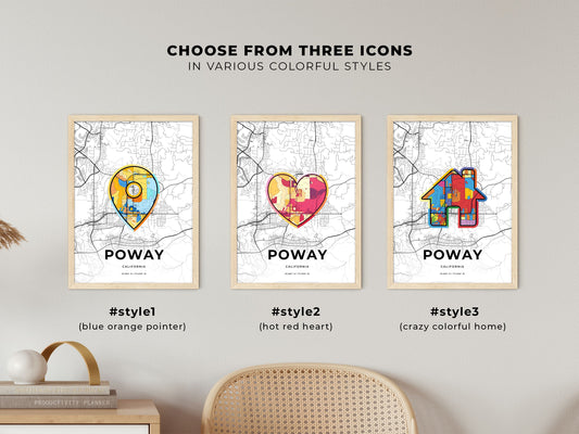 Poway California maps with colorful icons