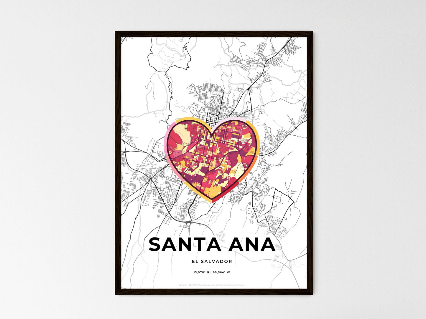 Santa Ana El Salvador wedding art map with heart icon
