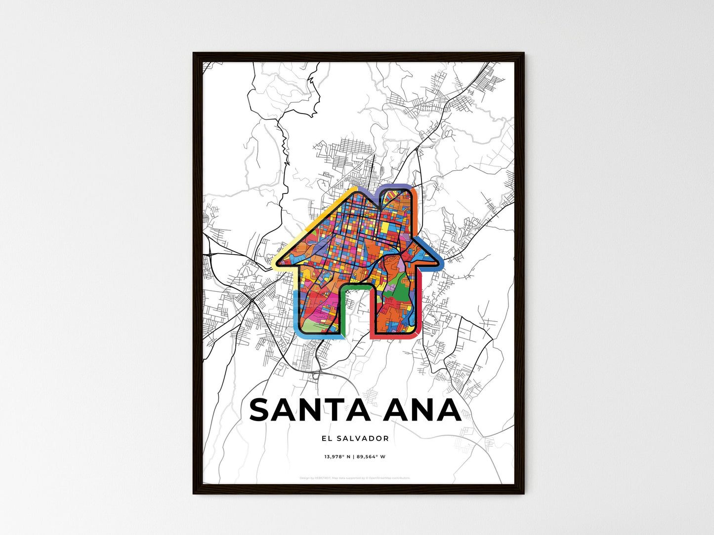 Santa Ana El Salvador wedding art map with home icon