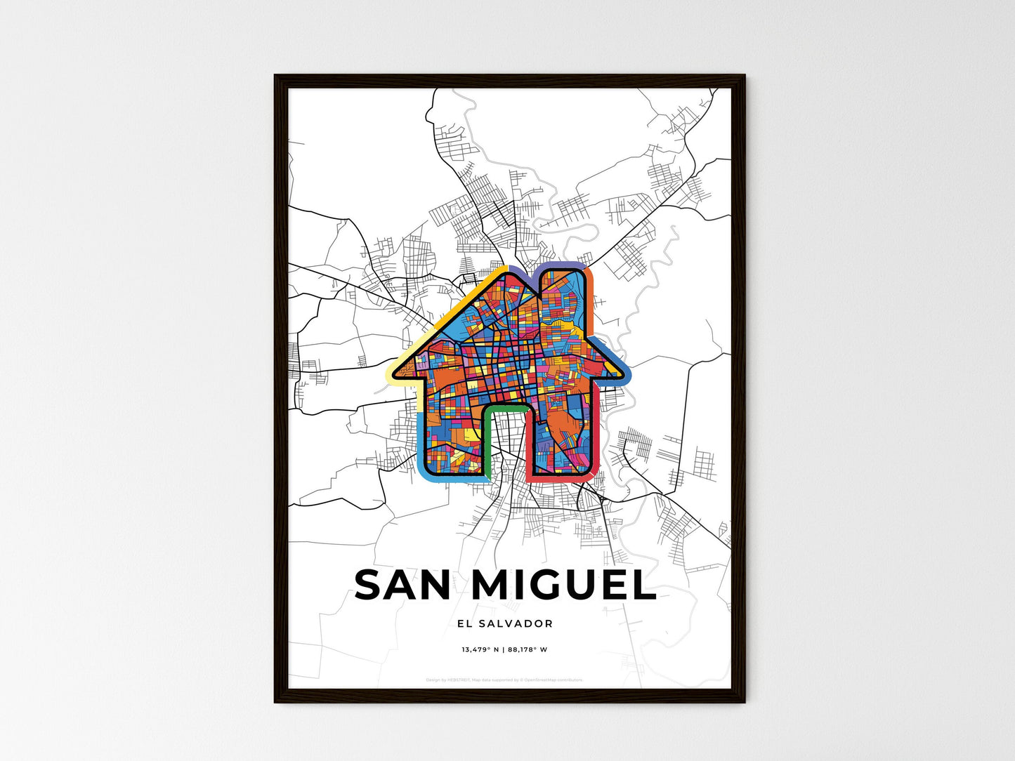 San Miguel El Salvador wedding art map with home icon