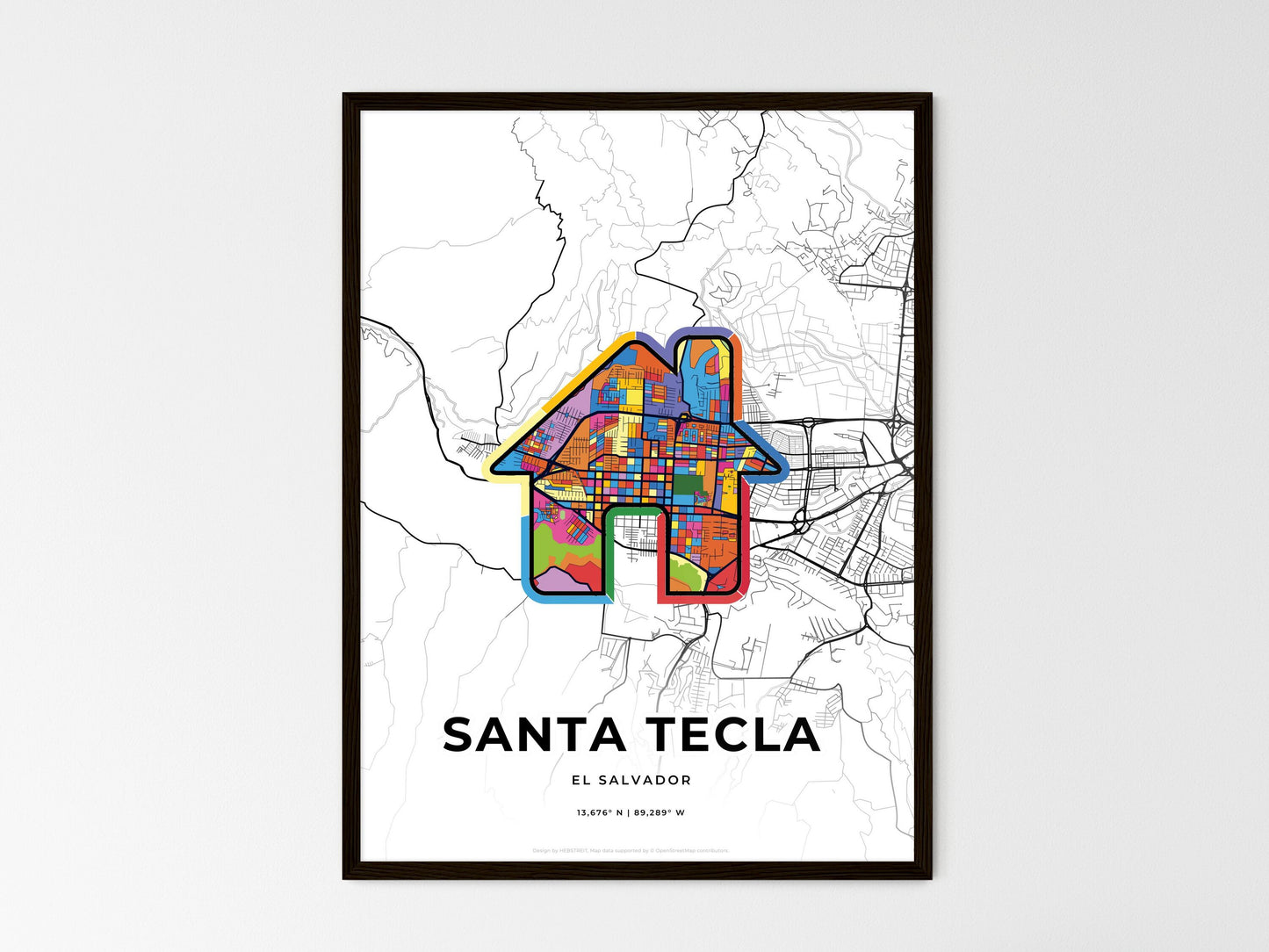 Santa Tecla El Salvador wedding art map with home icon