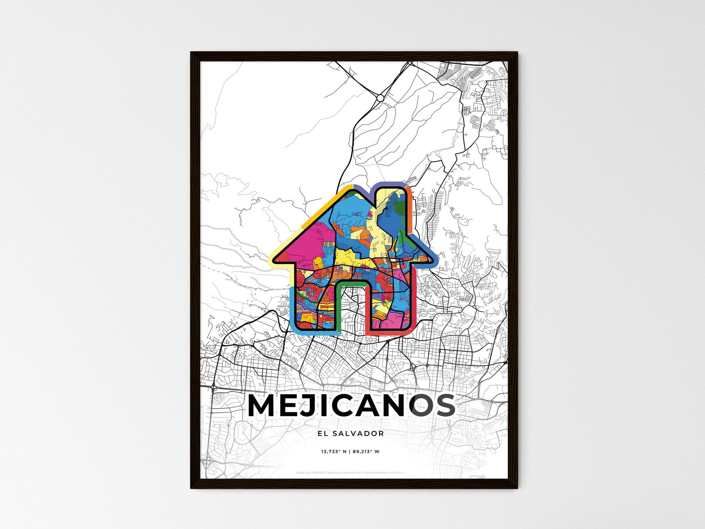 Mejicanos El Salvador wedding art map with home icon