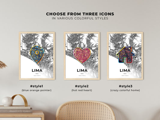 Lima Peru maps with colorful icons