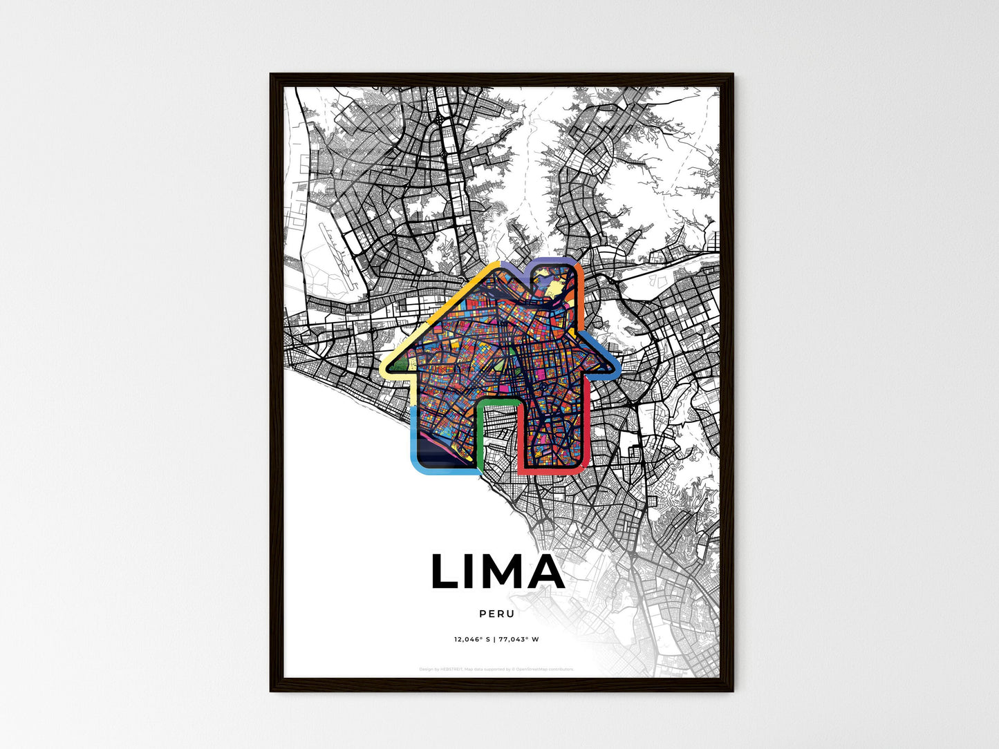 Lima Peru wedding art map with home icon