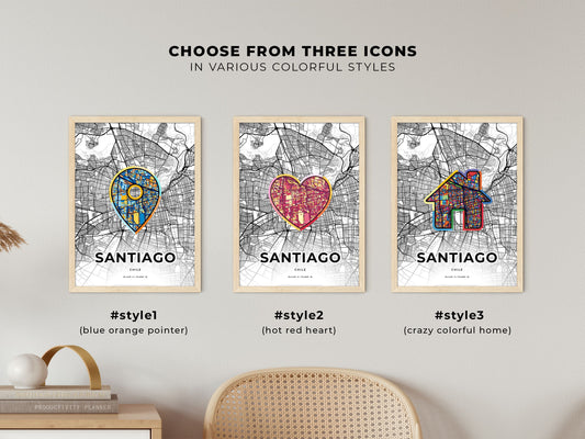 Santiago Chile maps with colorful icons
