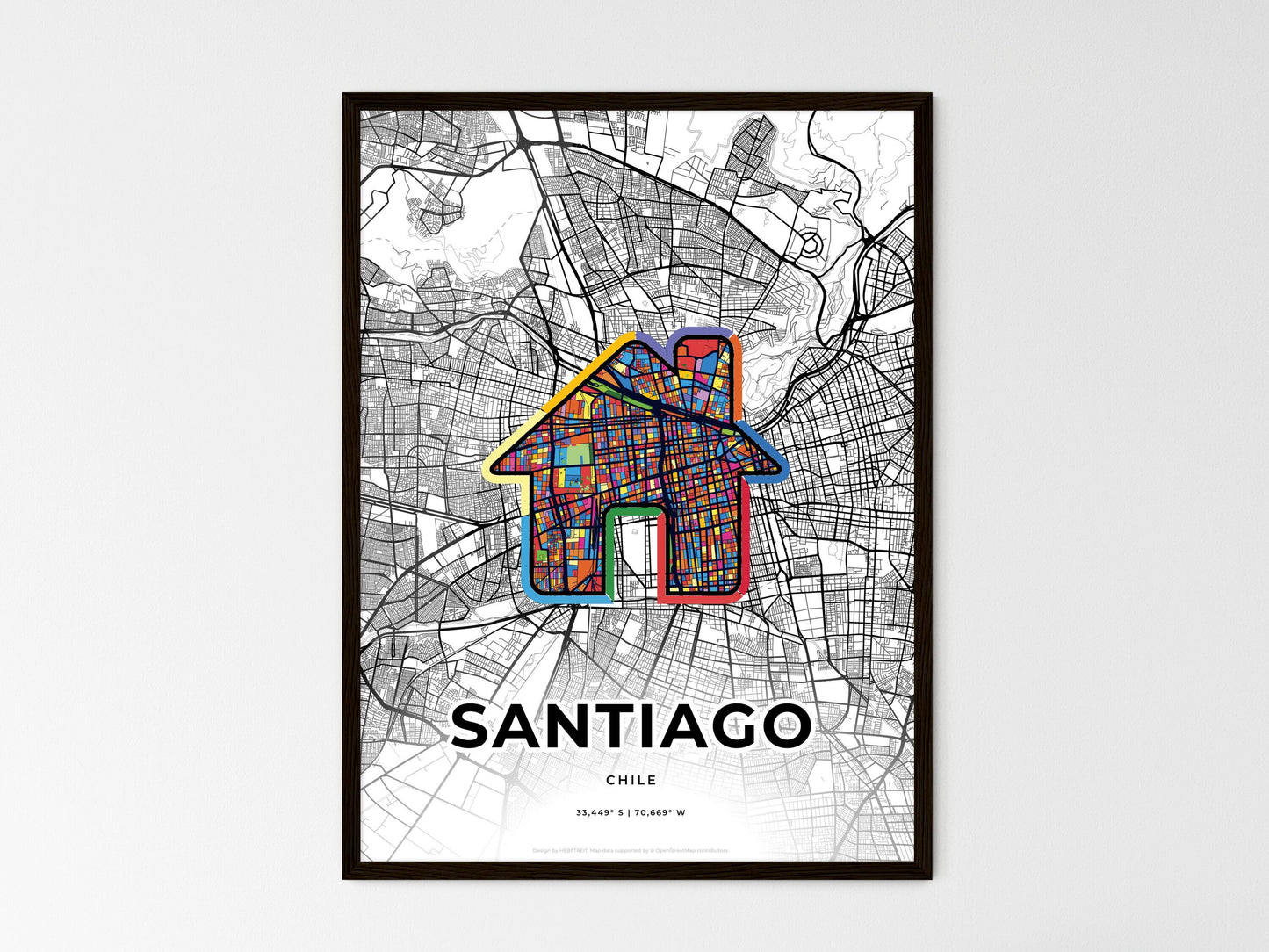 Santiago Chile wedding art map with home icon