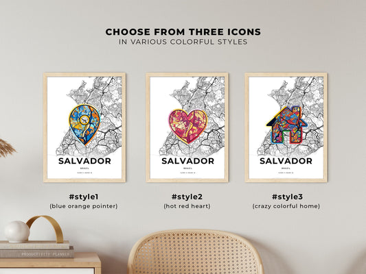 Salvador Brazil maps with colorful icons