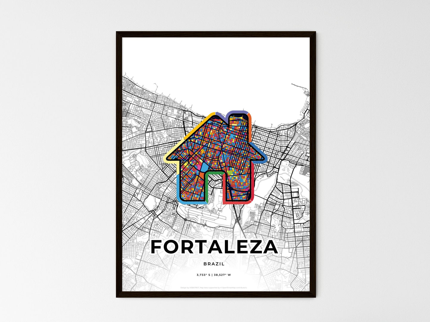 Fortaleza Brazil wedding art map with home icon