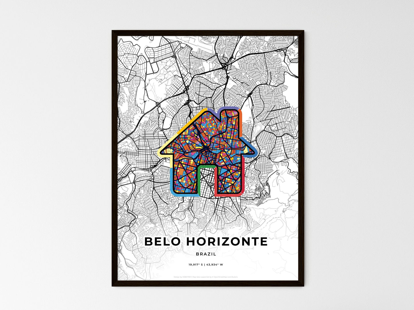Belo Horizonte Brazil wedding art map with home icon