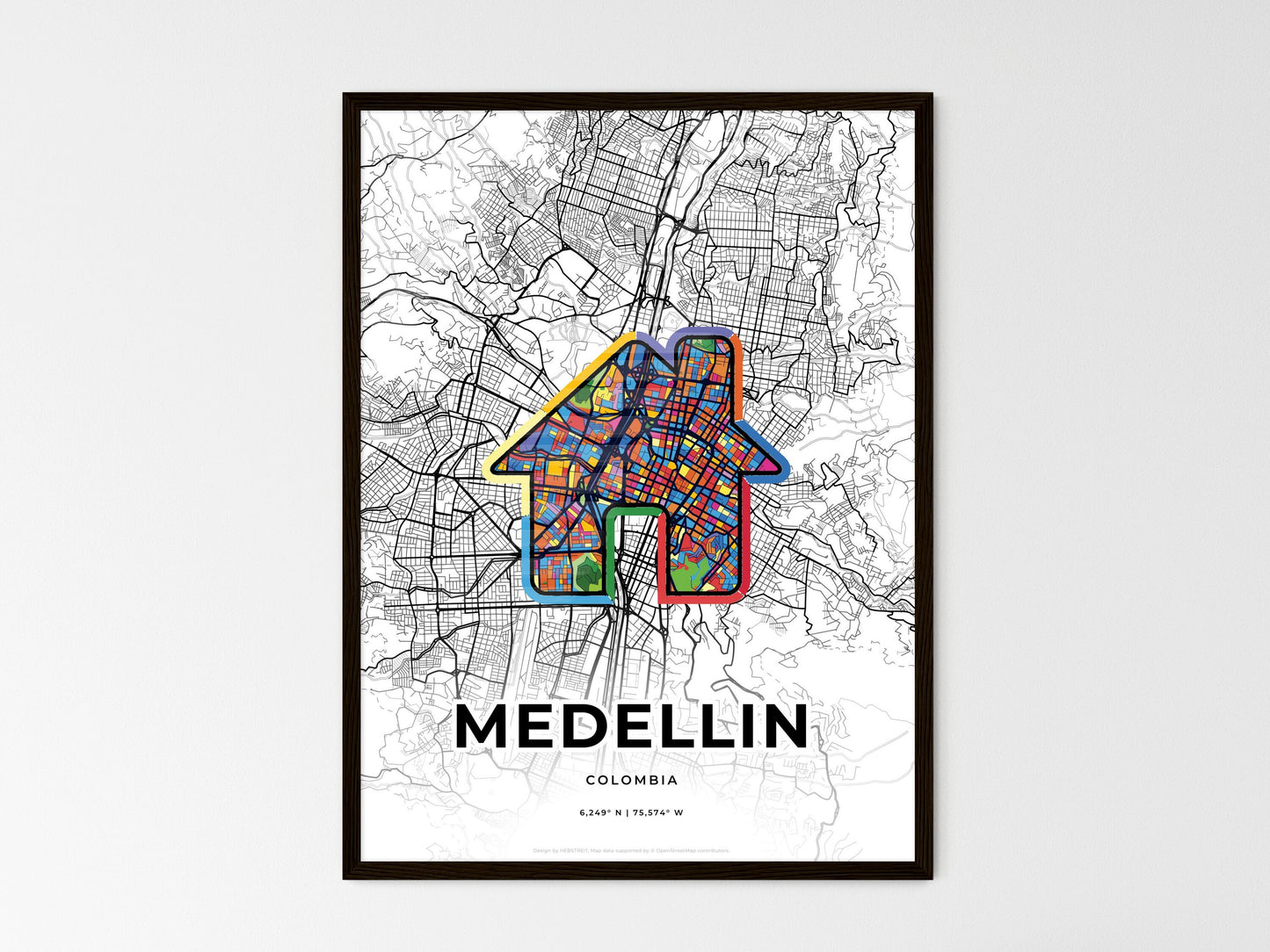 Medellin Colombia wedding art map with home icon