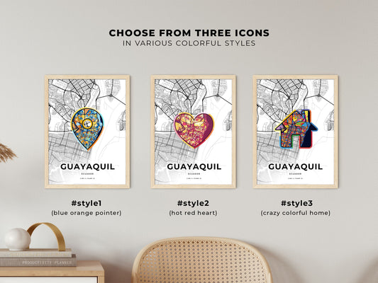 Guayaquil Ecuador maps with colorful icons
