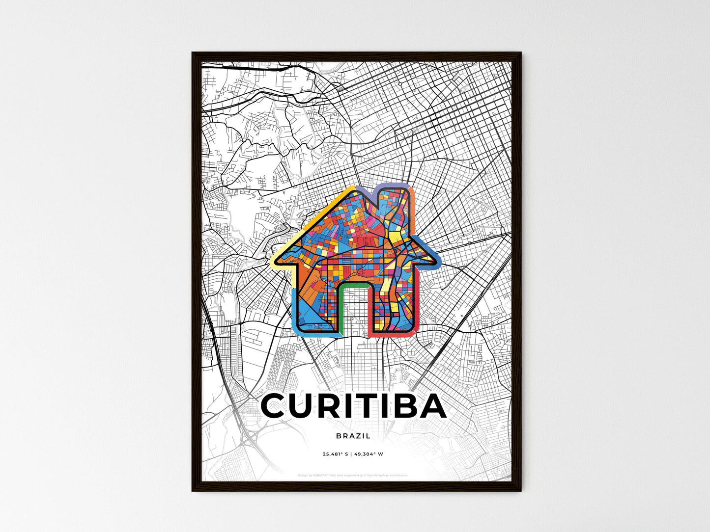 Curitiba Brazil wedding art map with home icon