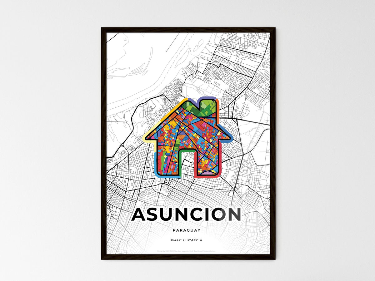 Asuncion Paraguay wedding art map with home icon