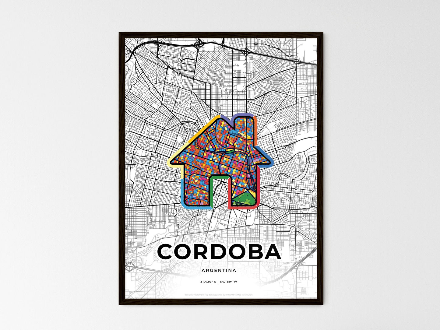 Cordoba Argentina wedding art map with home icon