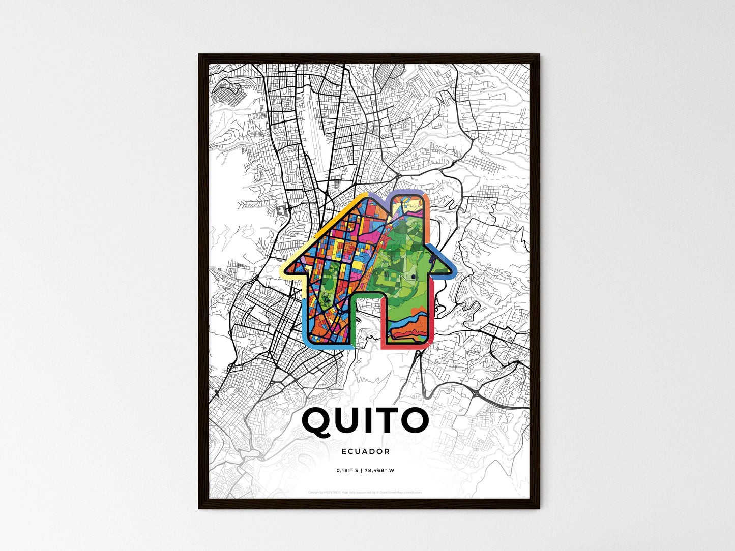 Quito Ecuador wedding art map with home icon