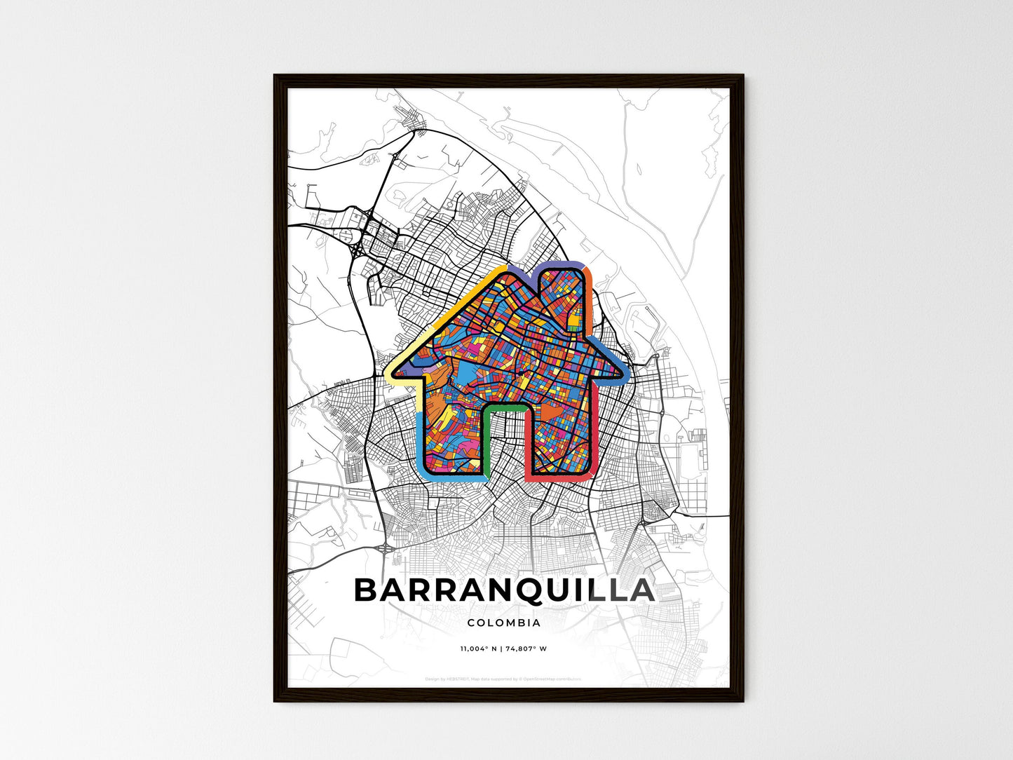 Barranquilla Colombia wedding art map with home icon