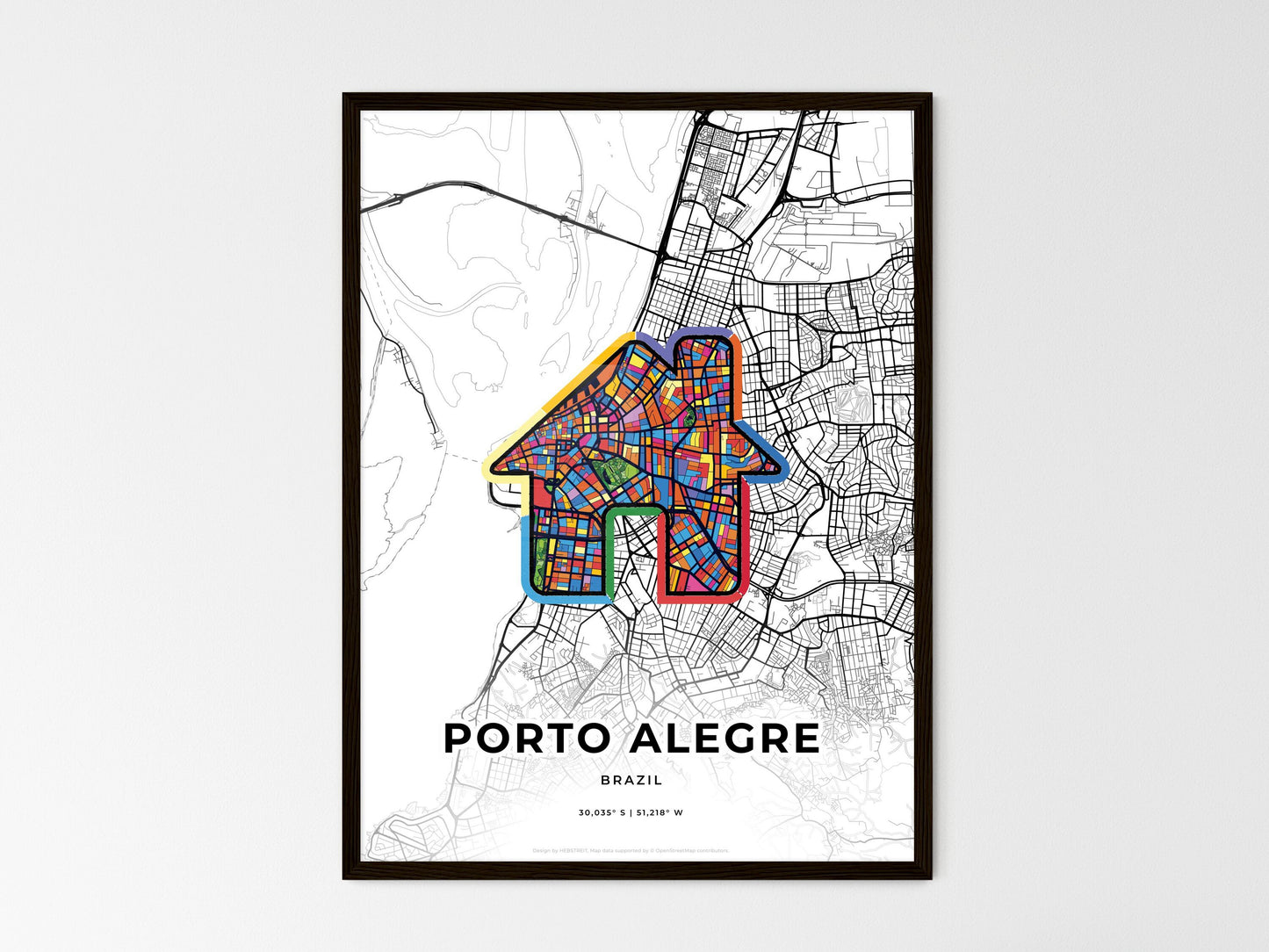Porto Alegre Brazil wedding art map with home icon