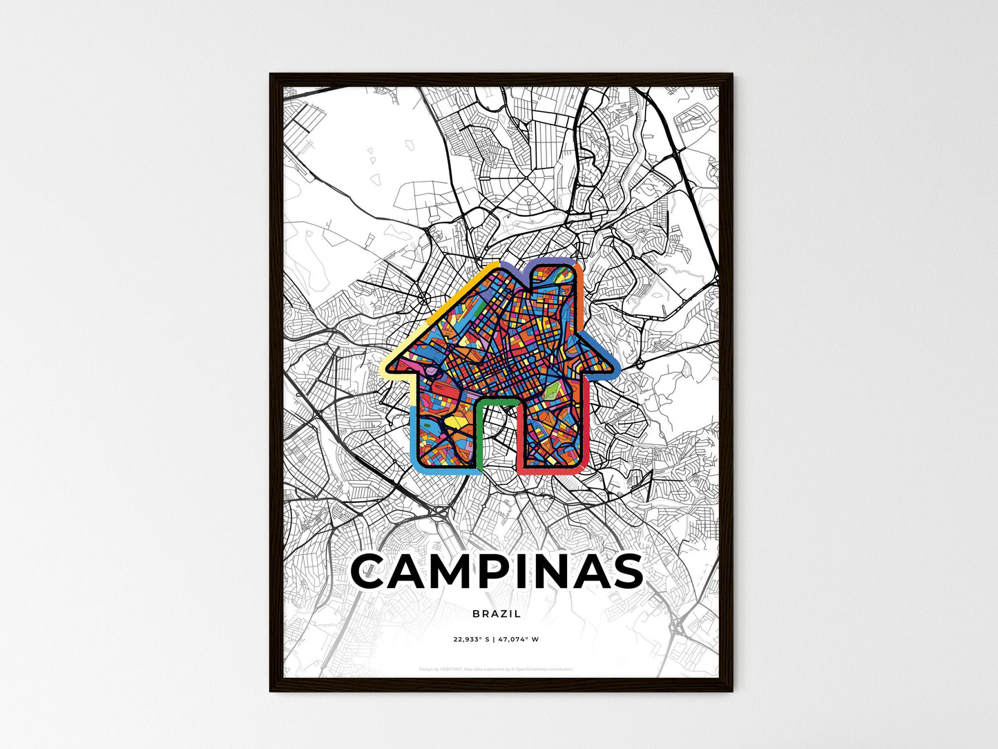Campinas Brazil wedding art map with home icon
