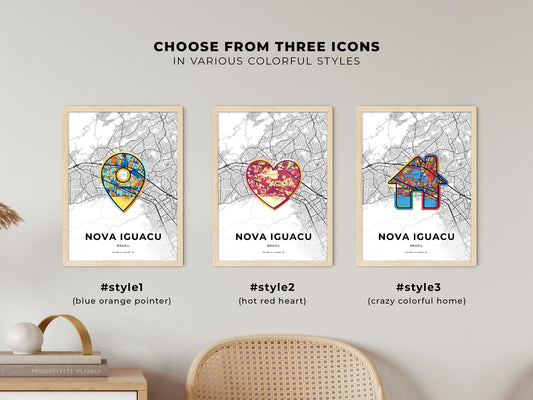 Nova Iguacu Brazil maps with colorful icons