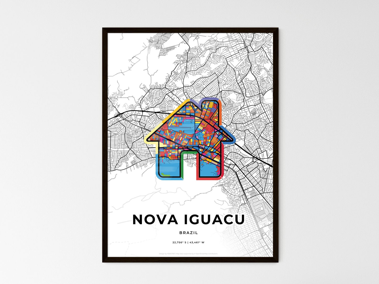 Nova Iguacu Brazil wedding art map with home icon