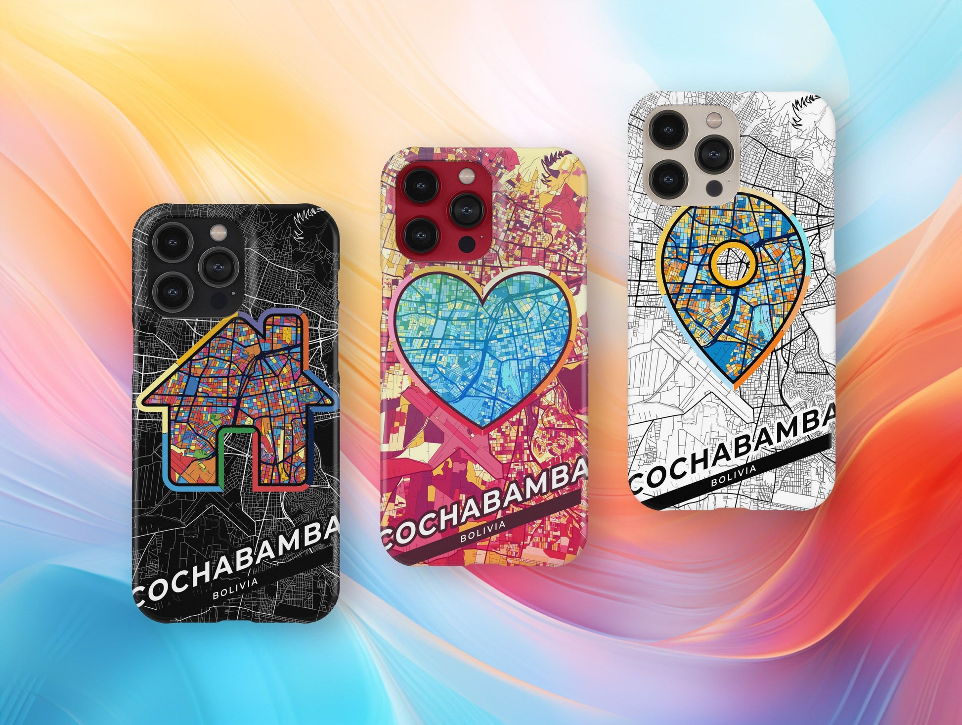 Cochabamba Bolivia slim phone case with colorful icon. Birthday, wedding or housewarming gift. Couple match cases.