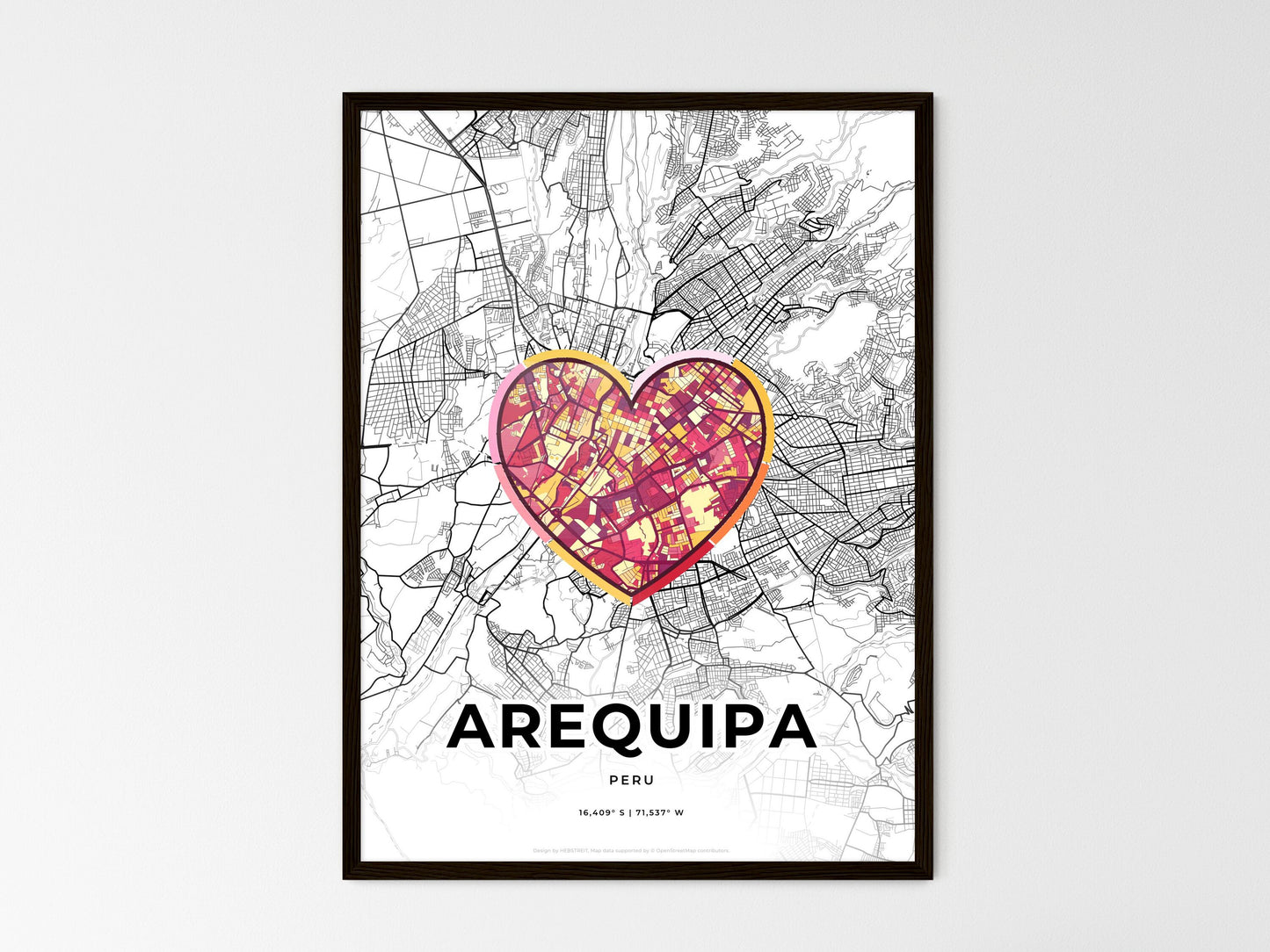 Arequipa Peru wedding art map with heart icon