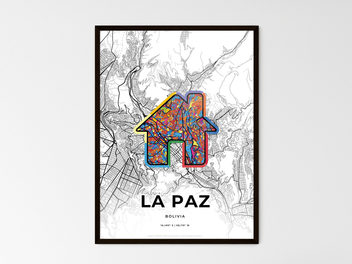 La Paz Bolivia wedding art map with home icon