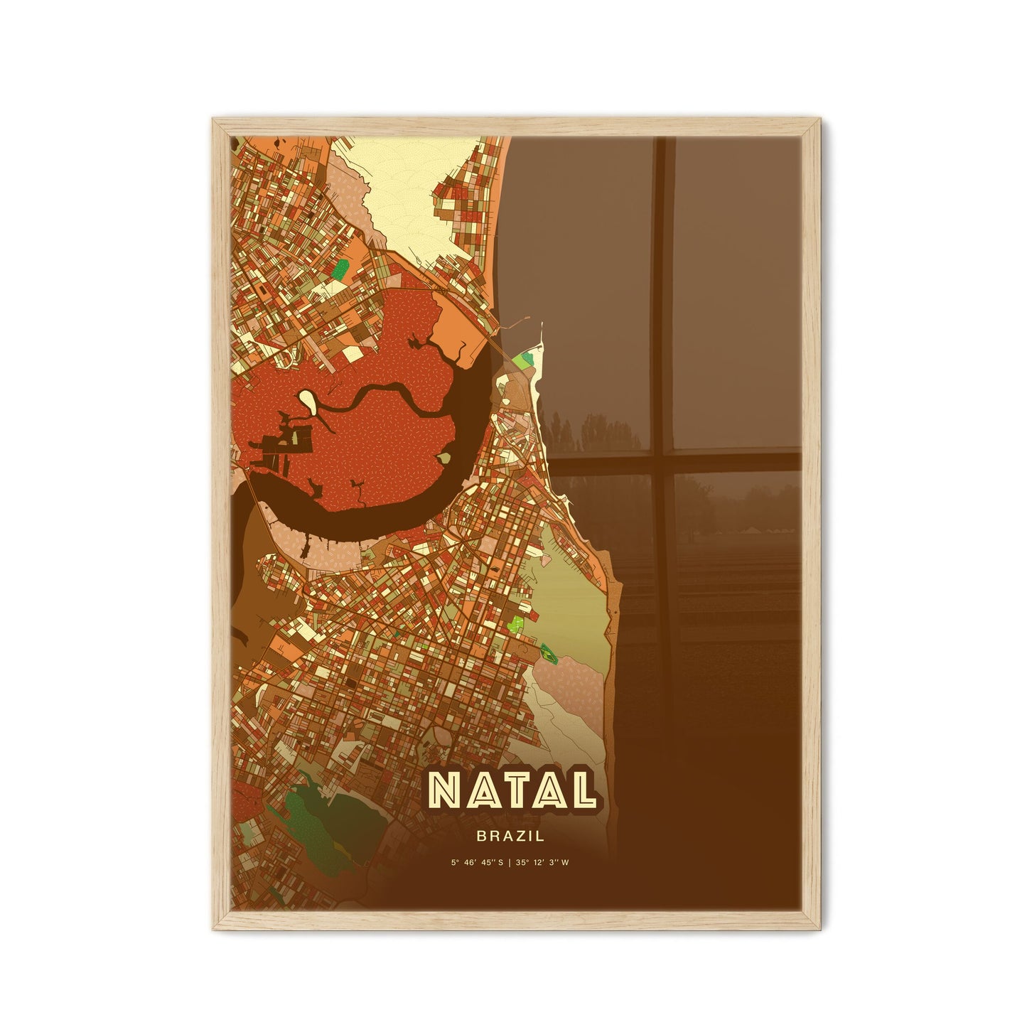 Colorful NATAL BRAZIL Fine Art Map Farmhouse