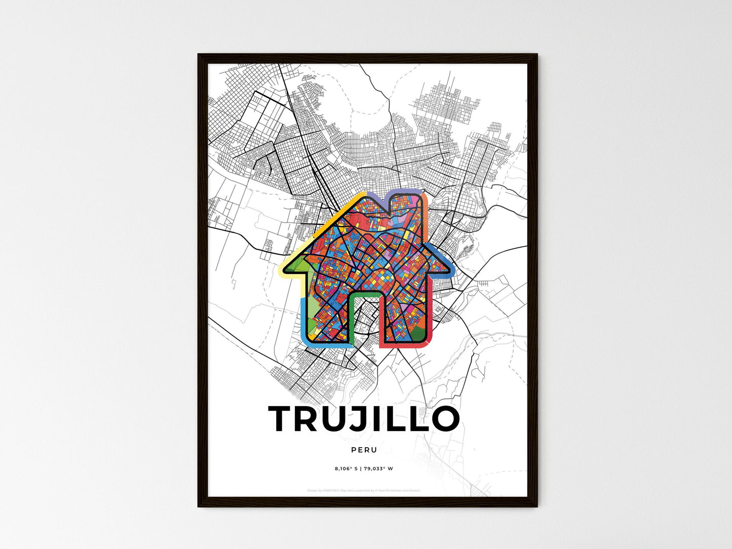 Trujillo Peru wedding art map with home icon