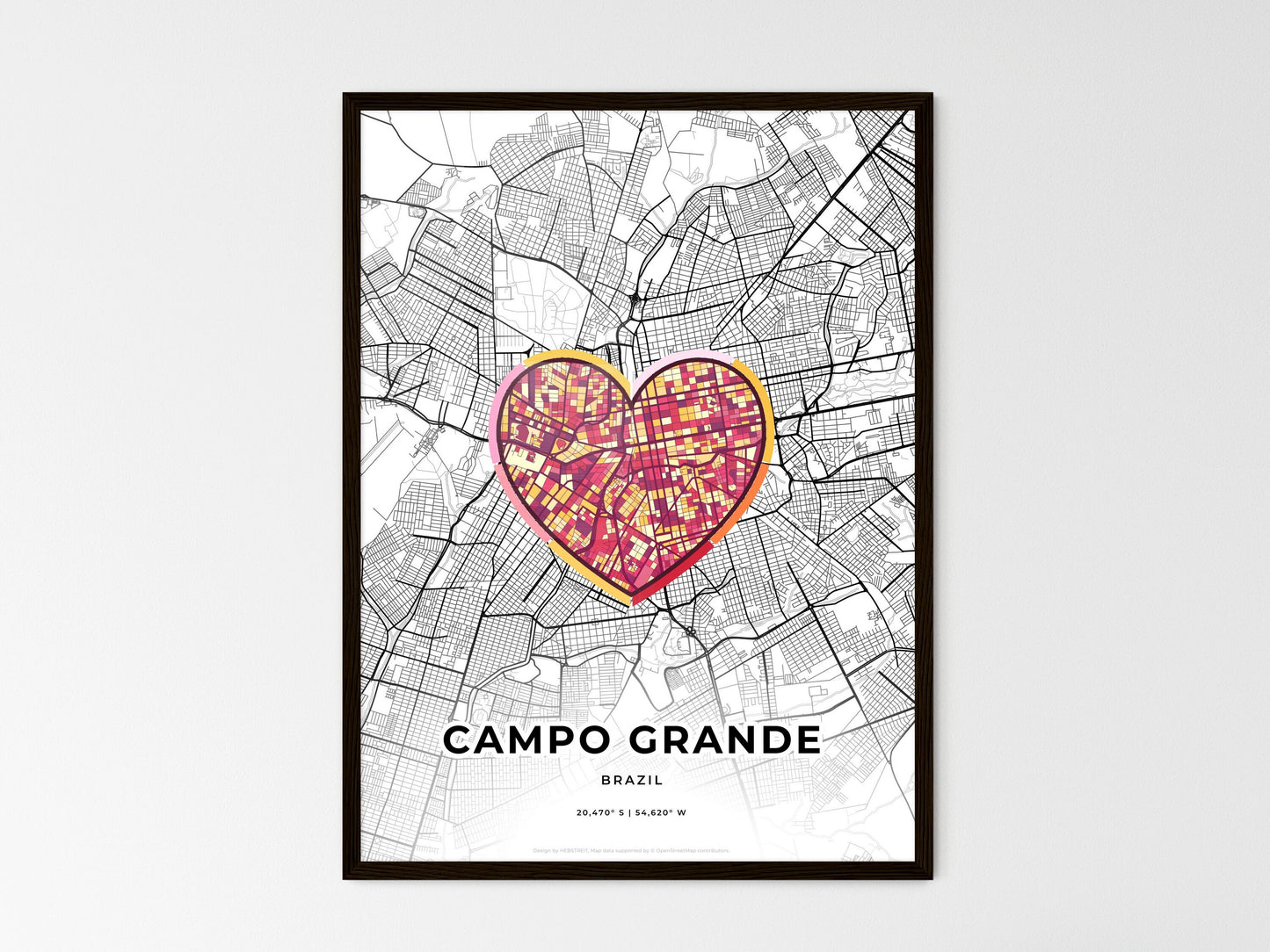Campo Grande Brazil wedding art map with heart icon