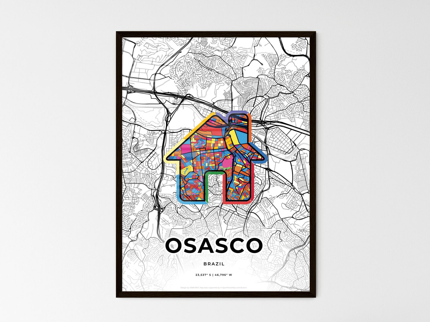 Osasco Brazil wedding art map with home icon