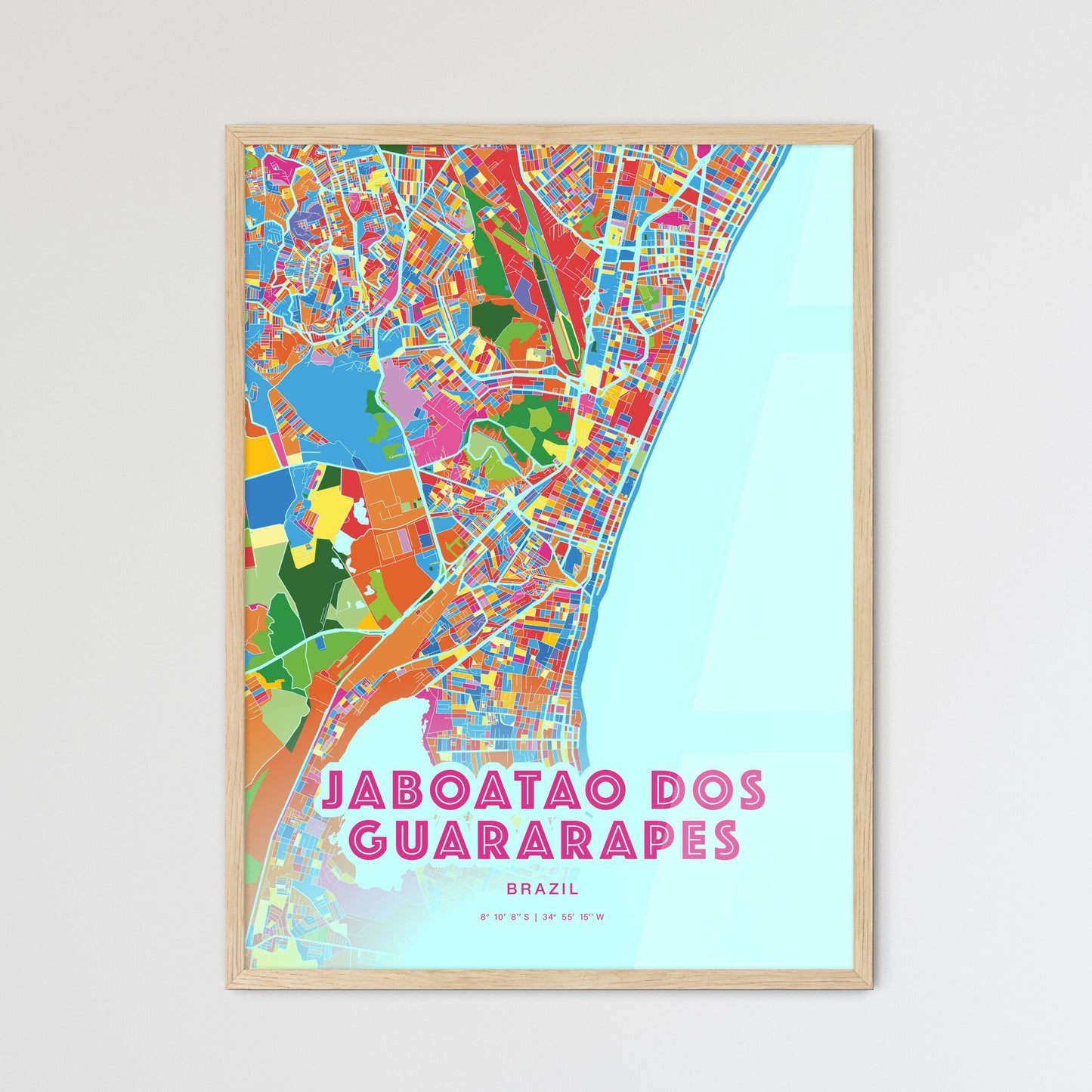 Colorful JABOATAO DOS GUARARAPES BRAZIL Fine Art Map Crazy Colors
