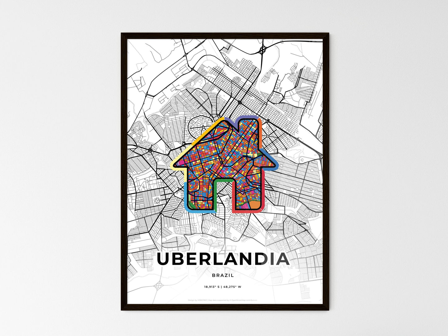 Uberlandia Brazil wedding art map with home icon