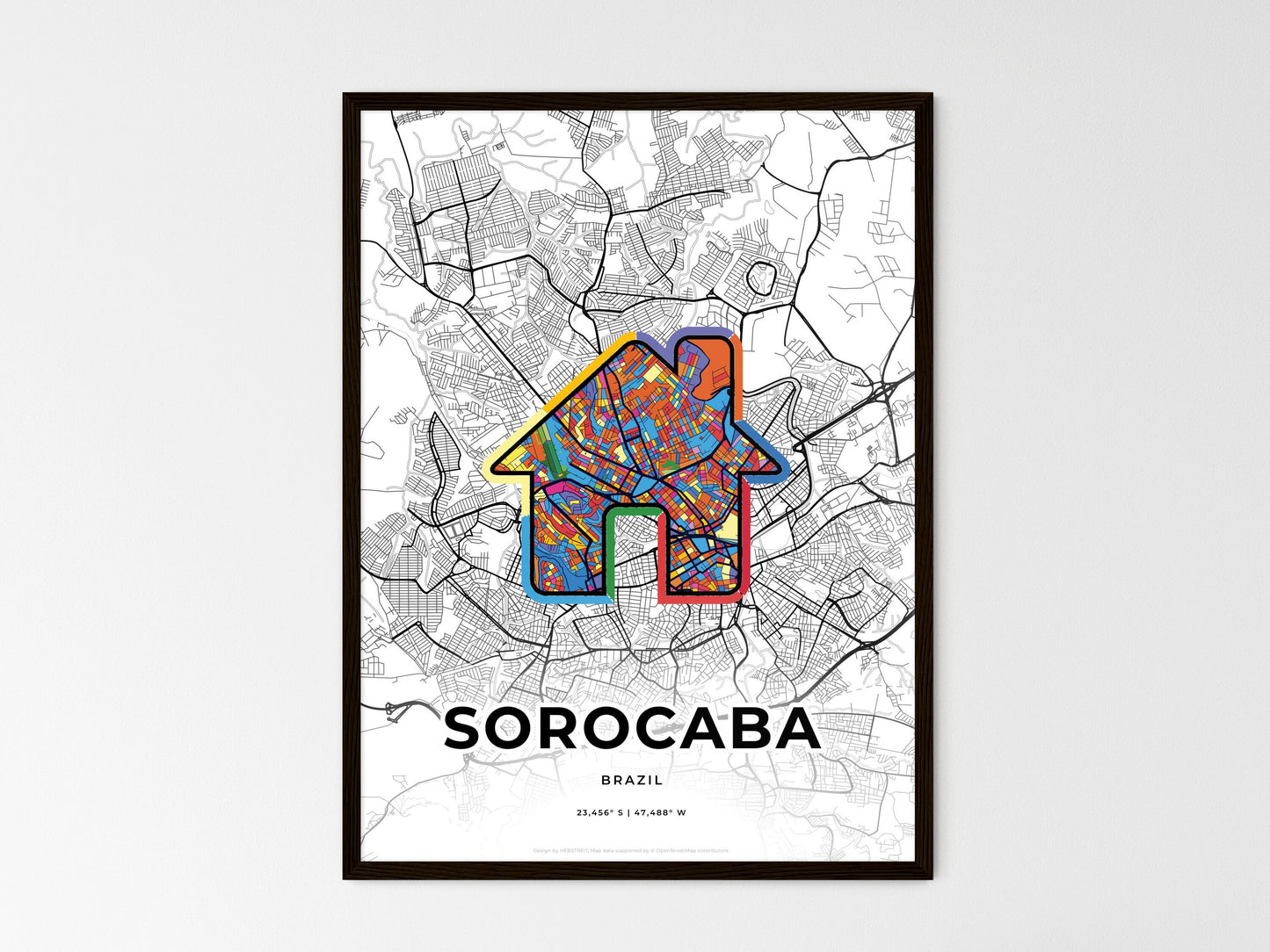 Sorocaba Brazil wedding art map with home icon