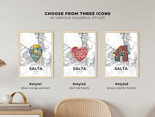 Salta Argentina maps with colorful icons