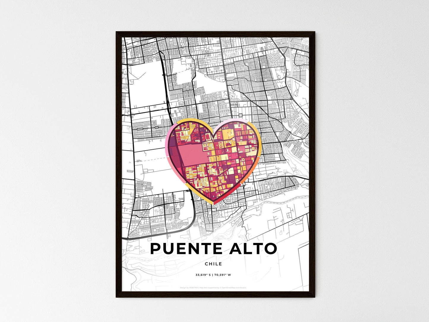 Puente Alto Chile wedding art map with heart icon