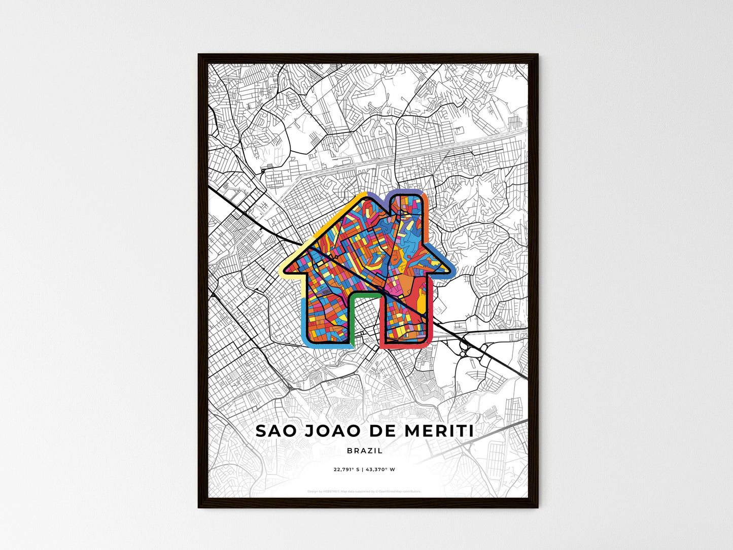 Sao Joao De Meriti Brazil wedding art map with home icon