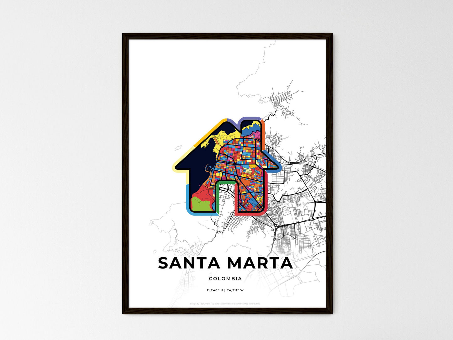 Santa Marta Colombia wedding art map with home icon