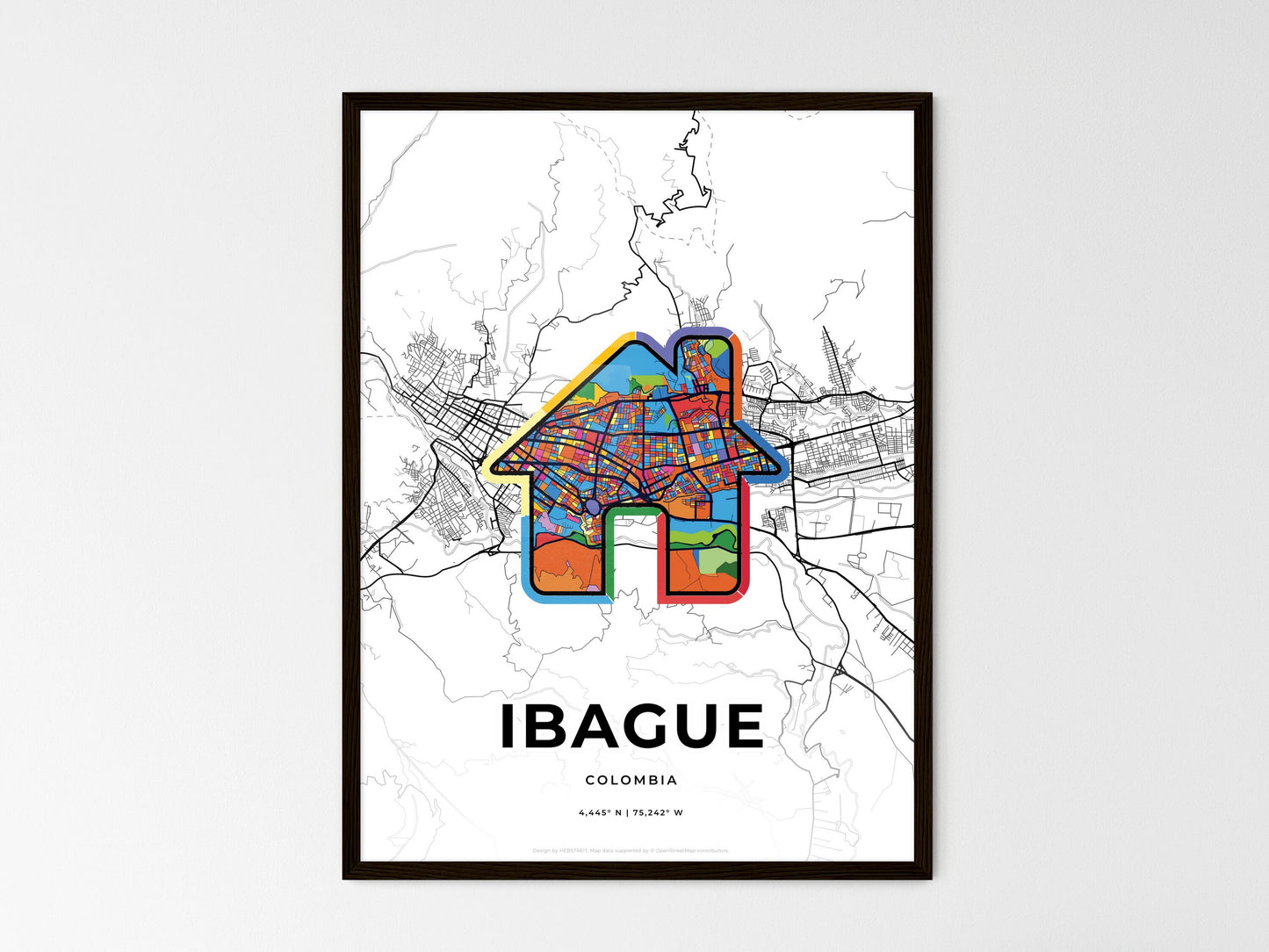 Ibague Colombia wedding art map with home icon