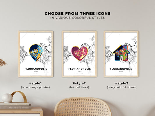 Florianopolis Brazil maps with colorful icons