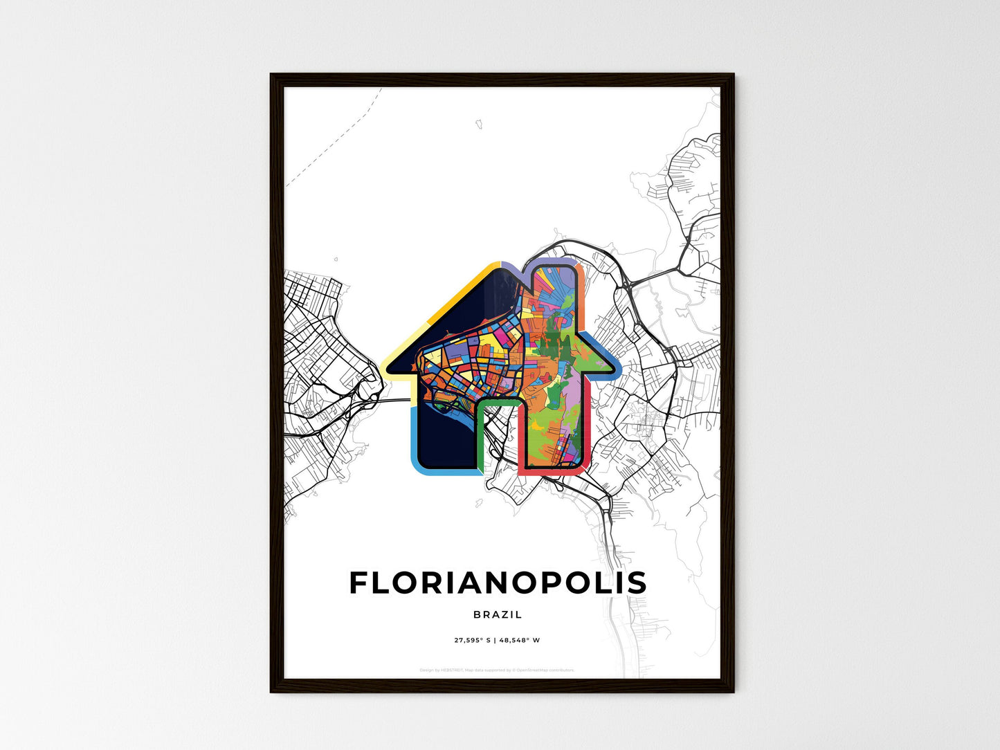Florianopolis Brazil wedding art map with home icon