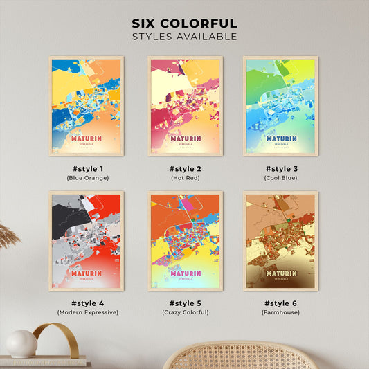 Colorful MATURIN VENEZUELA Fine Art Map Blue Orange